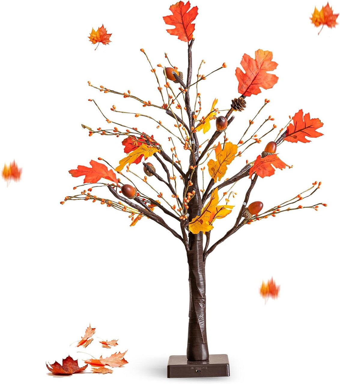 24-Inch Artificial Maple Tree With Lights for Fall Decorations(Yellow)